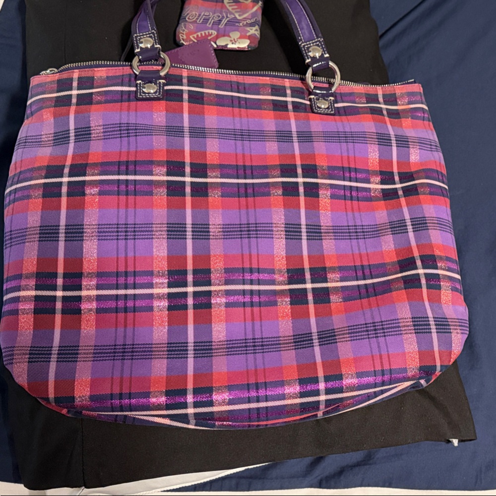 Coach Purple and Pink Plaid Backpack - Picture 4 of 12